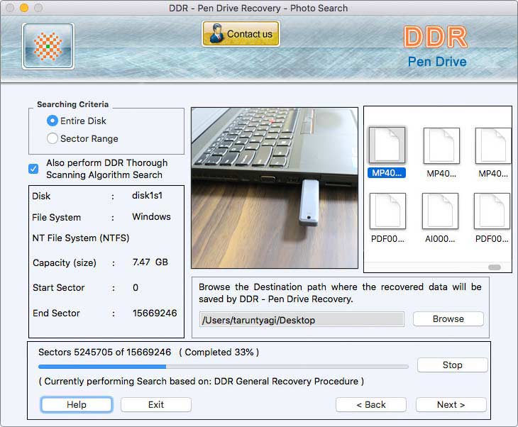 Screenshot of DDR Recovery Pen Drive